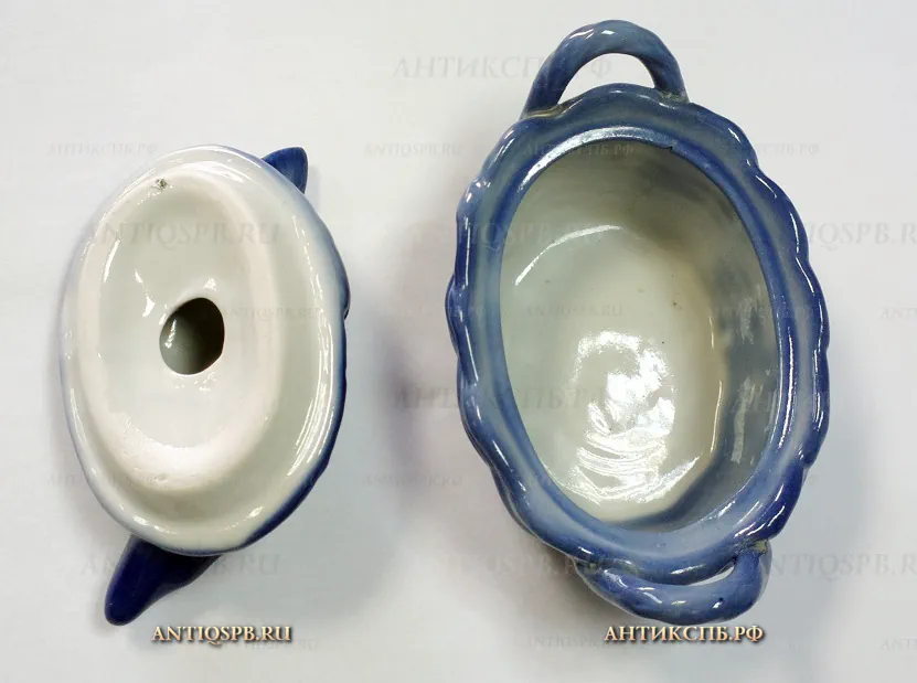 Икорница фарфоровая "Корзина с рыбой". Вт. пол. ХХ века. №19931